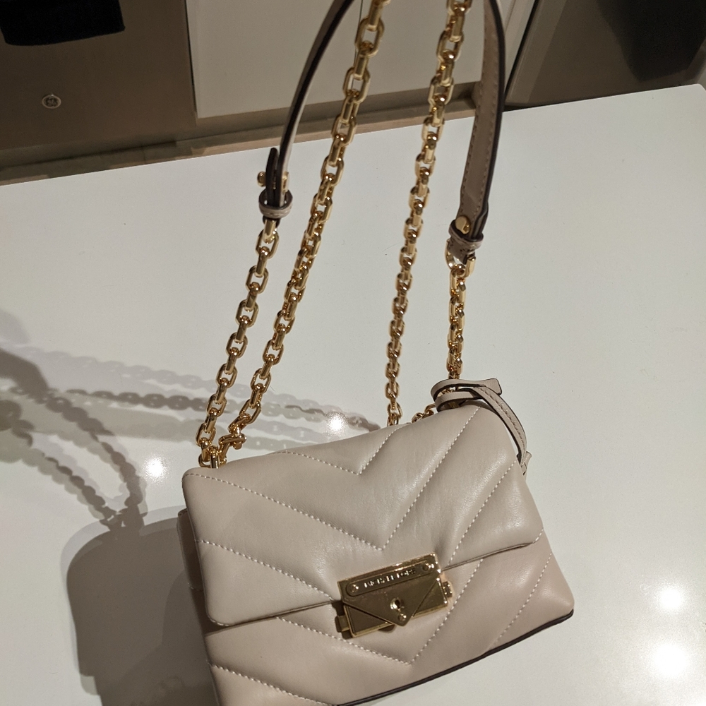 Elegant Beige Quilted Shoulder Bag